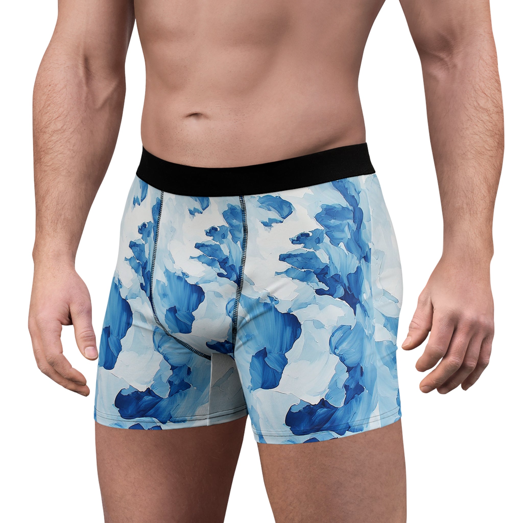Azure Bloom Boxer Briefs – Abstract Blue Floral Design