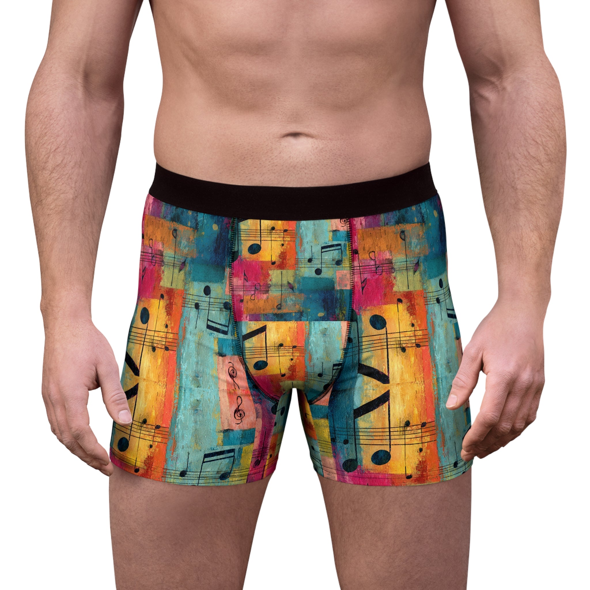 Abstract Music Note Boxer Briefs – Colorful Artistic Sound Design