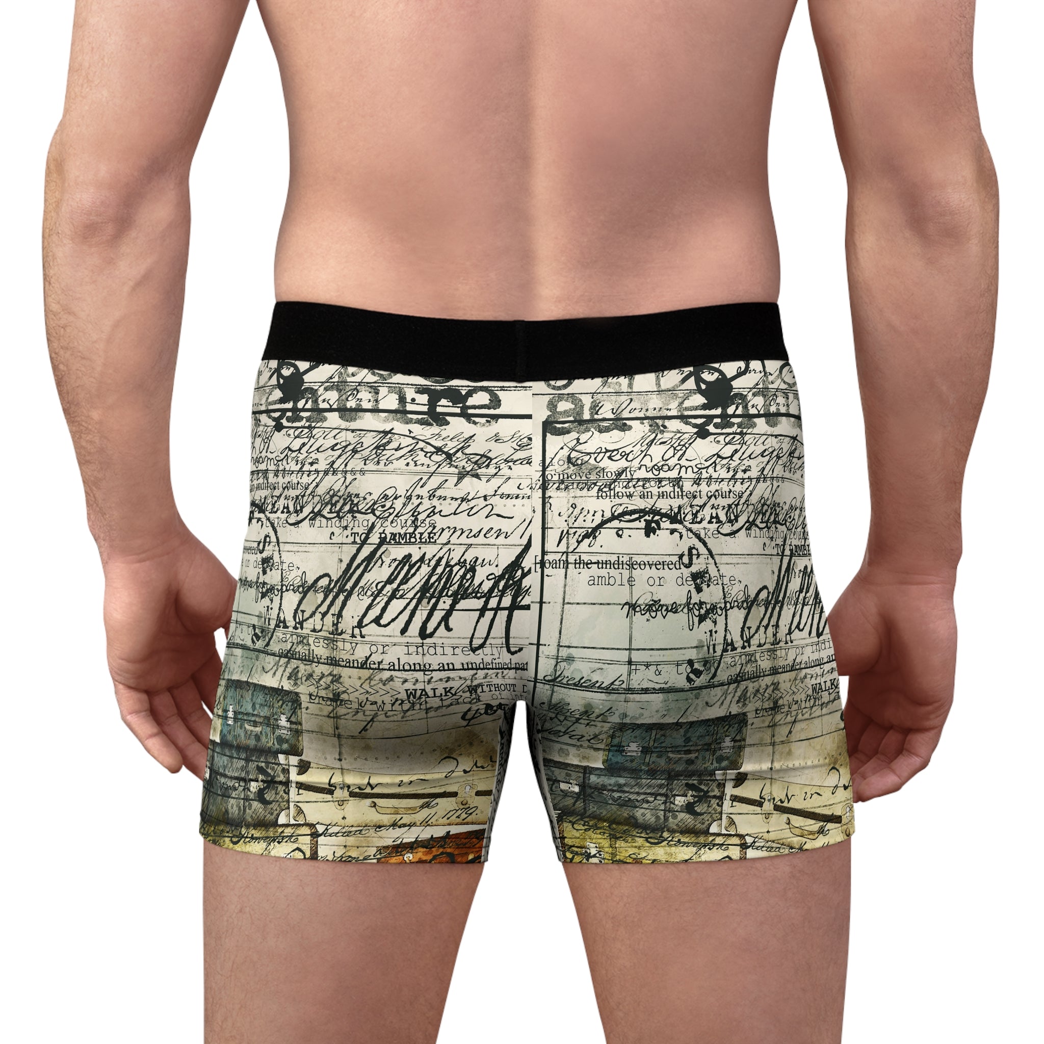 Vintage Script & Suitcase Boxer Briefs – Travel Journal Edition