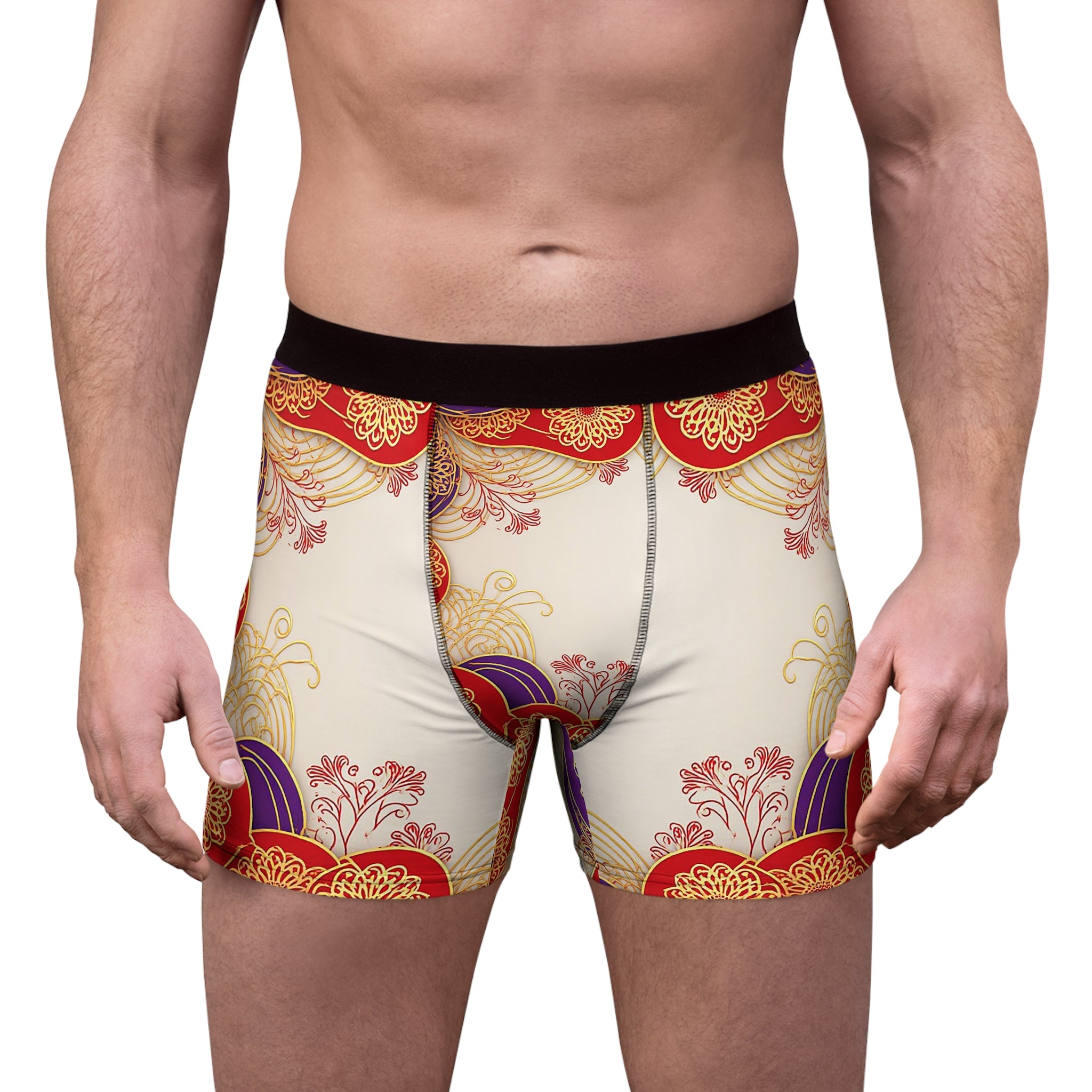 Imperial Silk Boxer Briefs – Crimson Gold Elegance