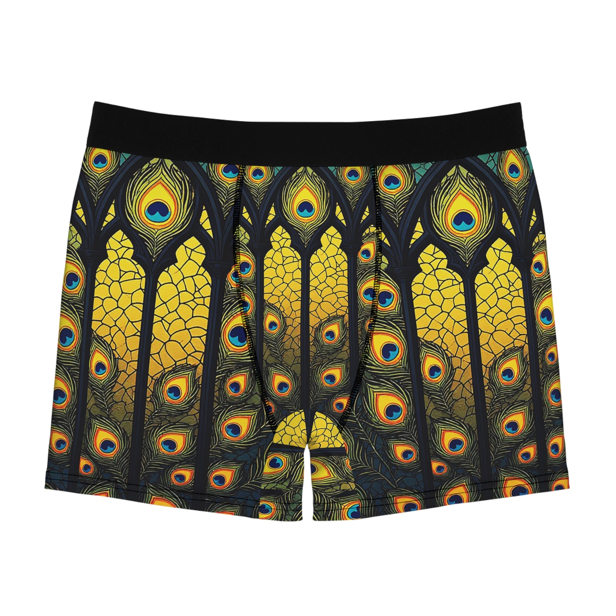 Peacock Cathedral Boxer Briefs – Golden Stained Glass Edition