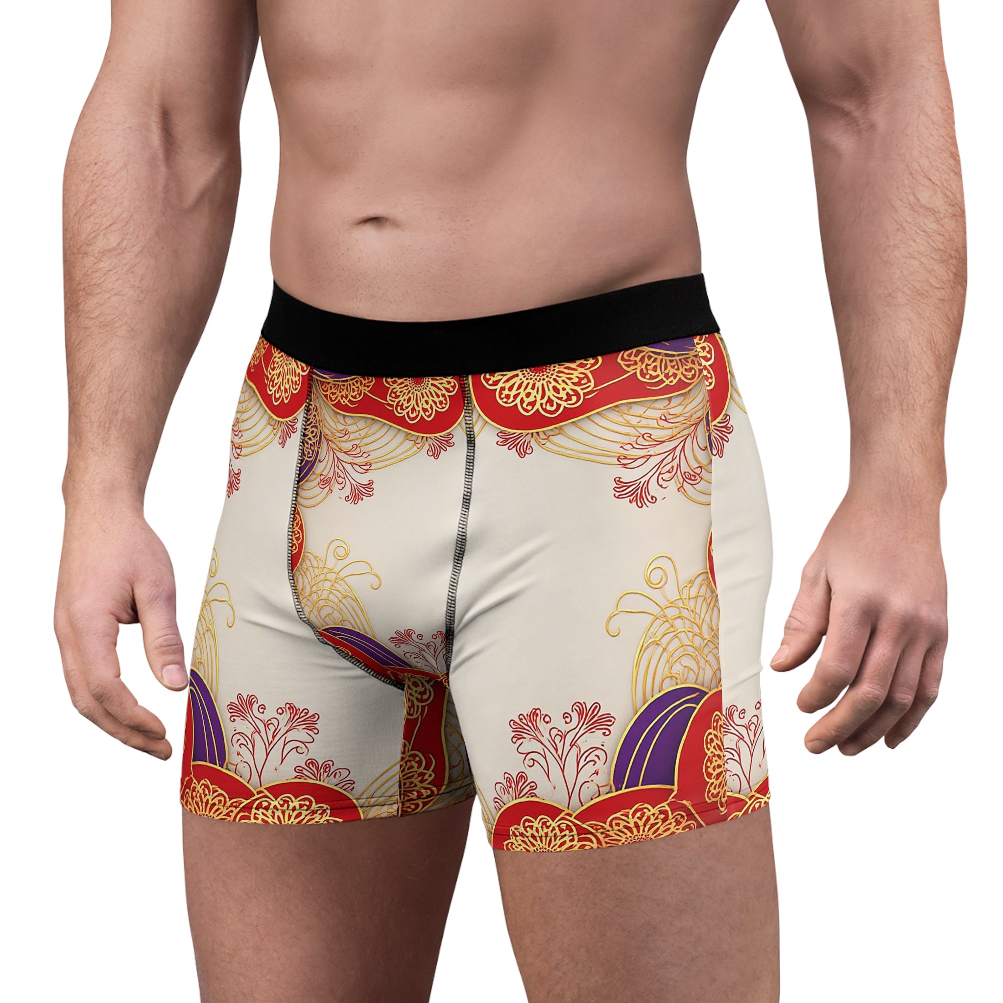 Imperial Silk Boxer Briefs – Crimson Gold Elegance