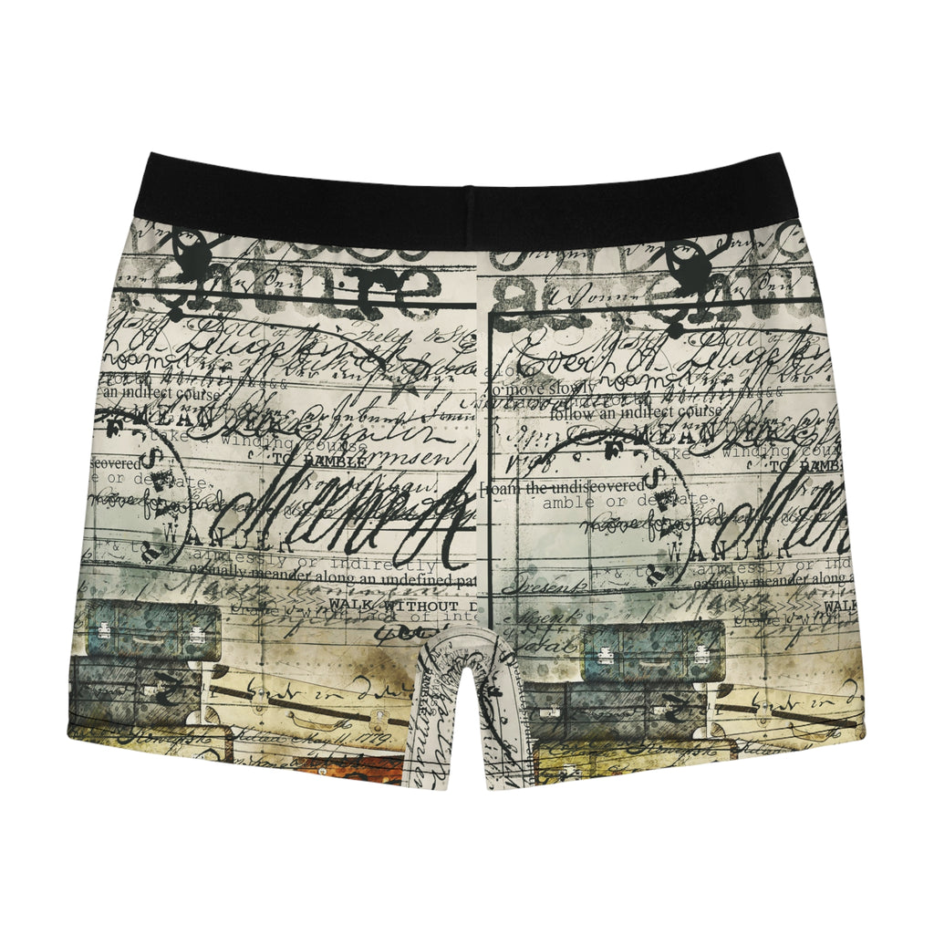 Vintage Script & Suitcase Boxer Briefs – Travel Journal Edition