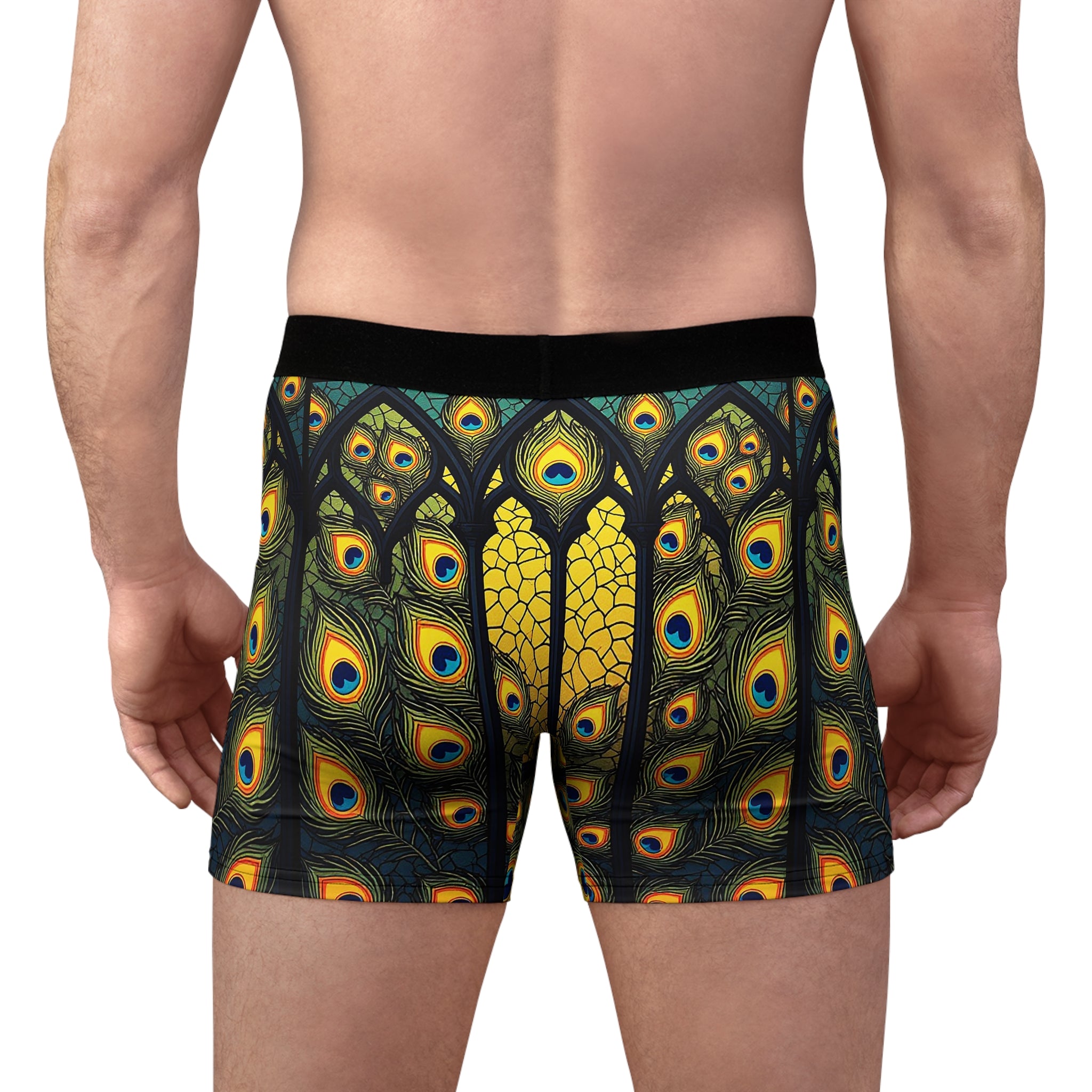 Peacock Cathedral Boxer Briefs – Golden Stained Glass Edition