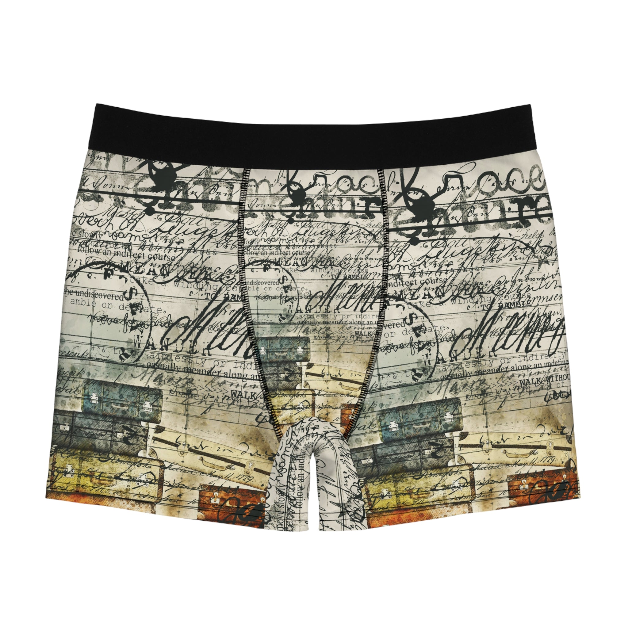 Vintage Script & Suitcase Boxer Briefs – Travel Journal Edition