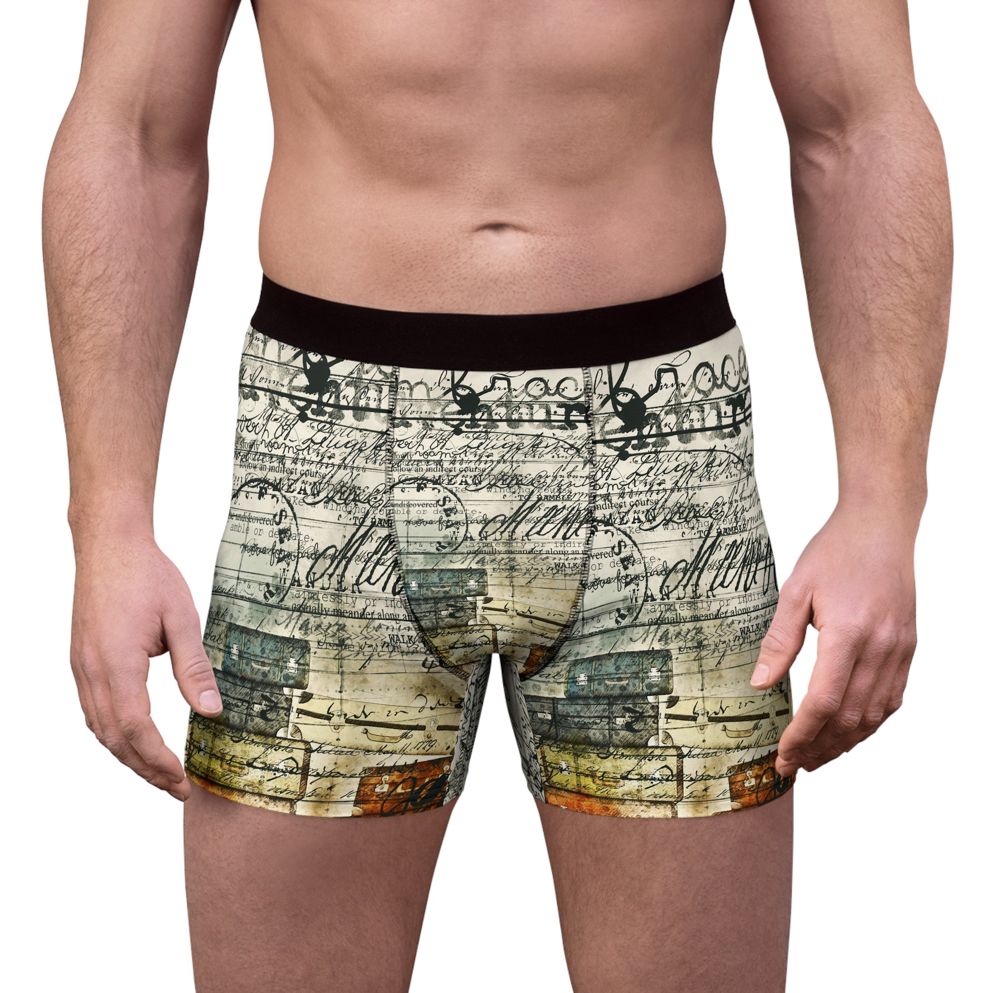 Vintage Script & Suitcase Boxer Briefs – Travel Journal Edition