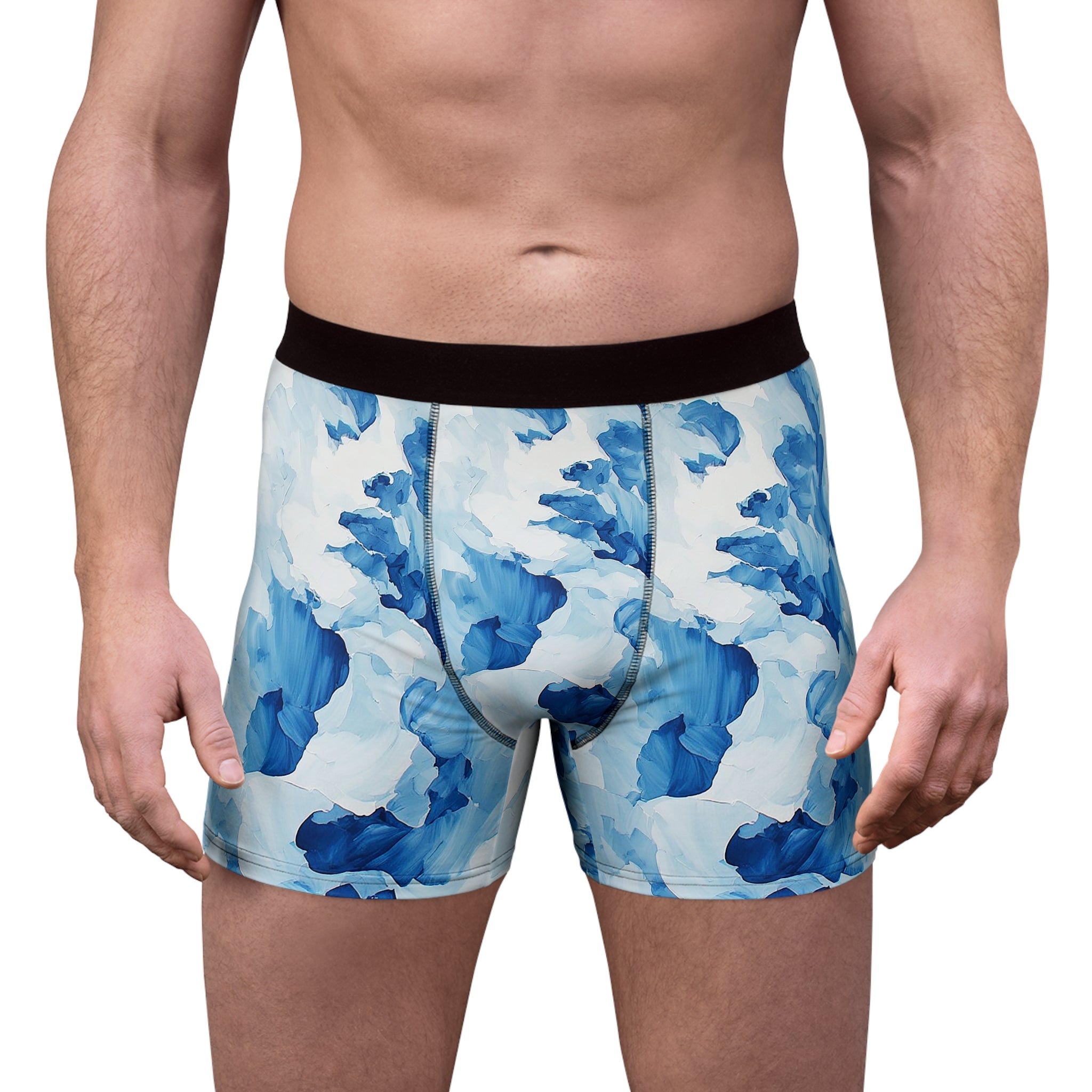 Azure Bloom Boxer Briefs – Abstract Blue Floral Design