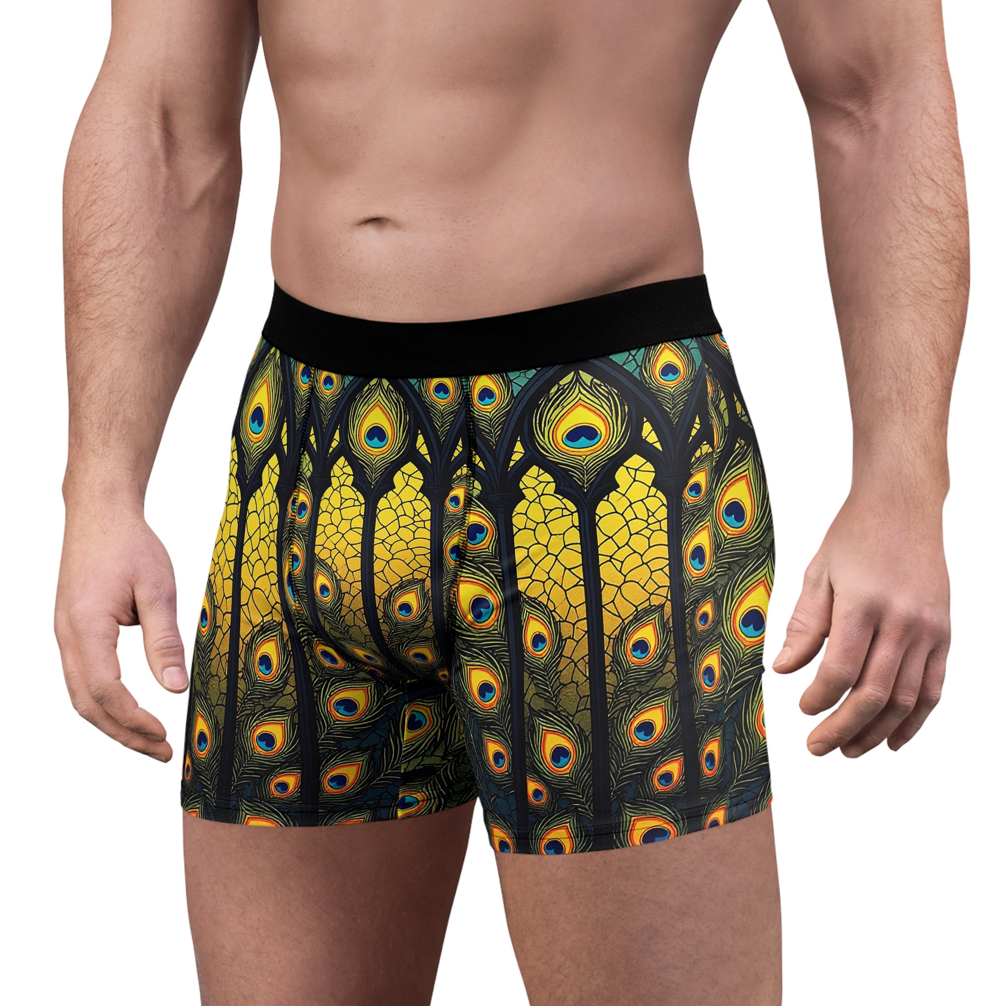 Peacock Cathedral Boxer Briefs – Golden Stained Glass Edition