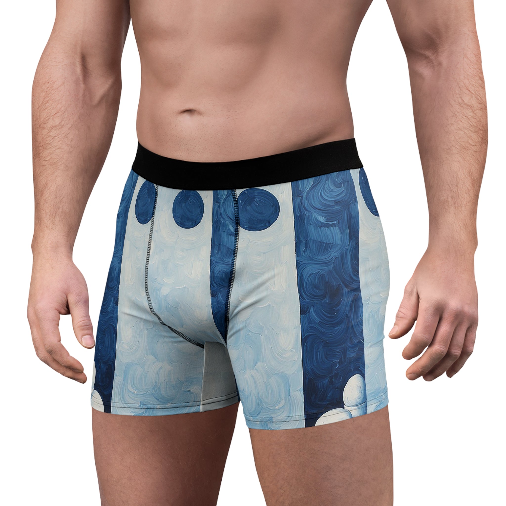 Midnight Columns Boxer Briefs – Abstract Blue Panel Design