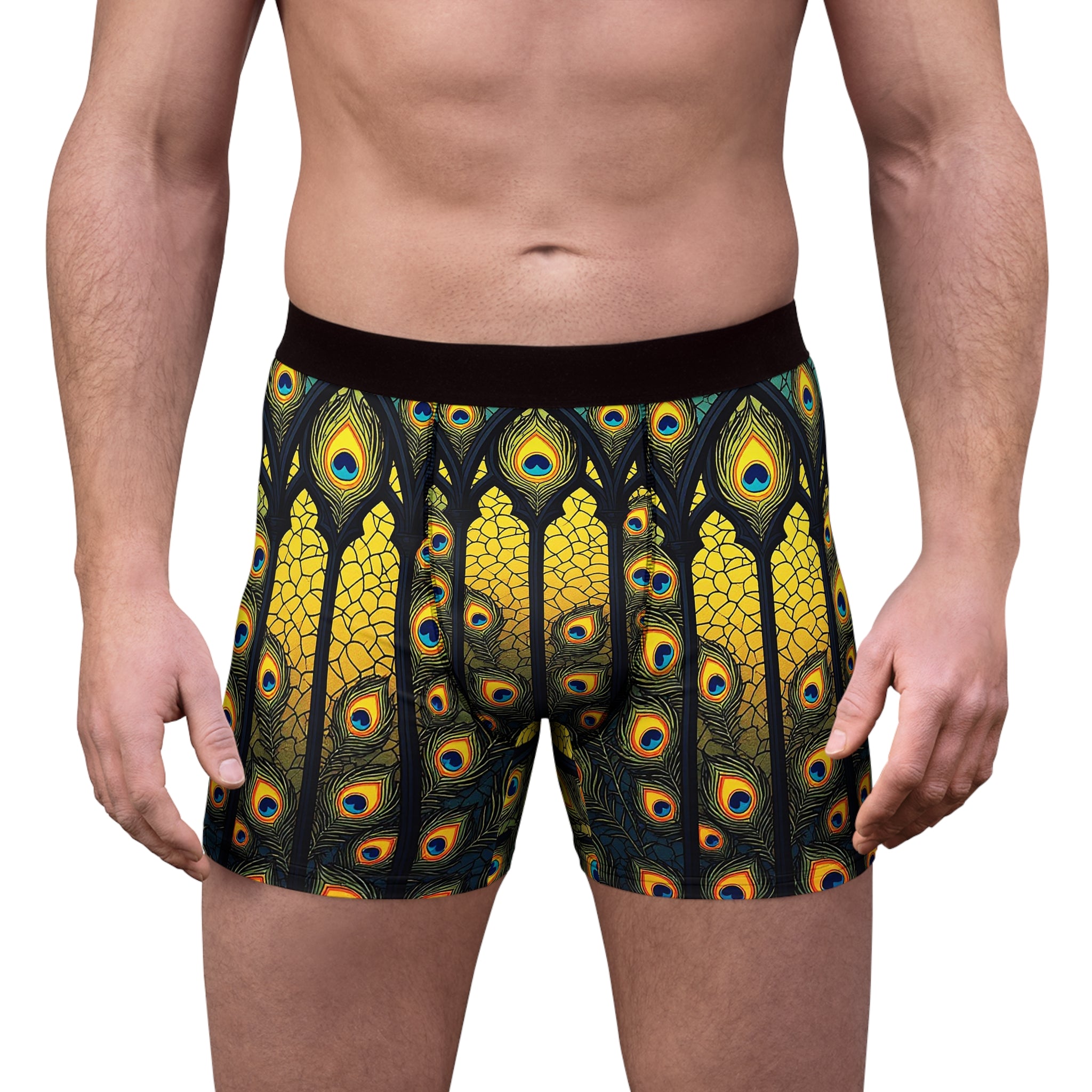 Peacock Cathedral Boxer Briefs – Golden Stained Glass Edition