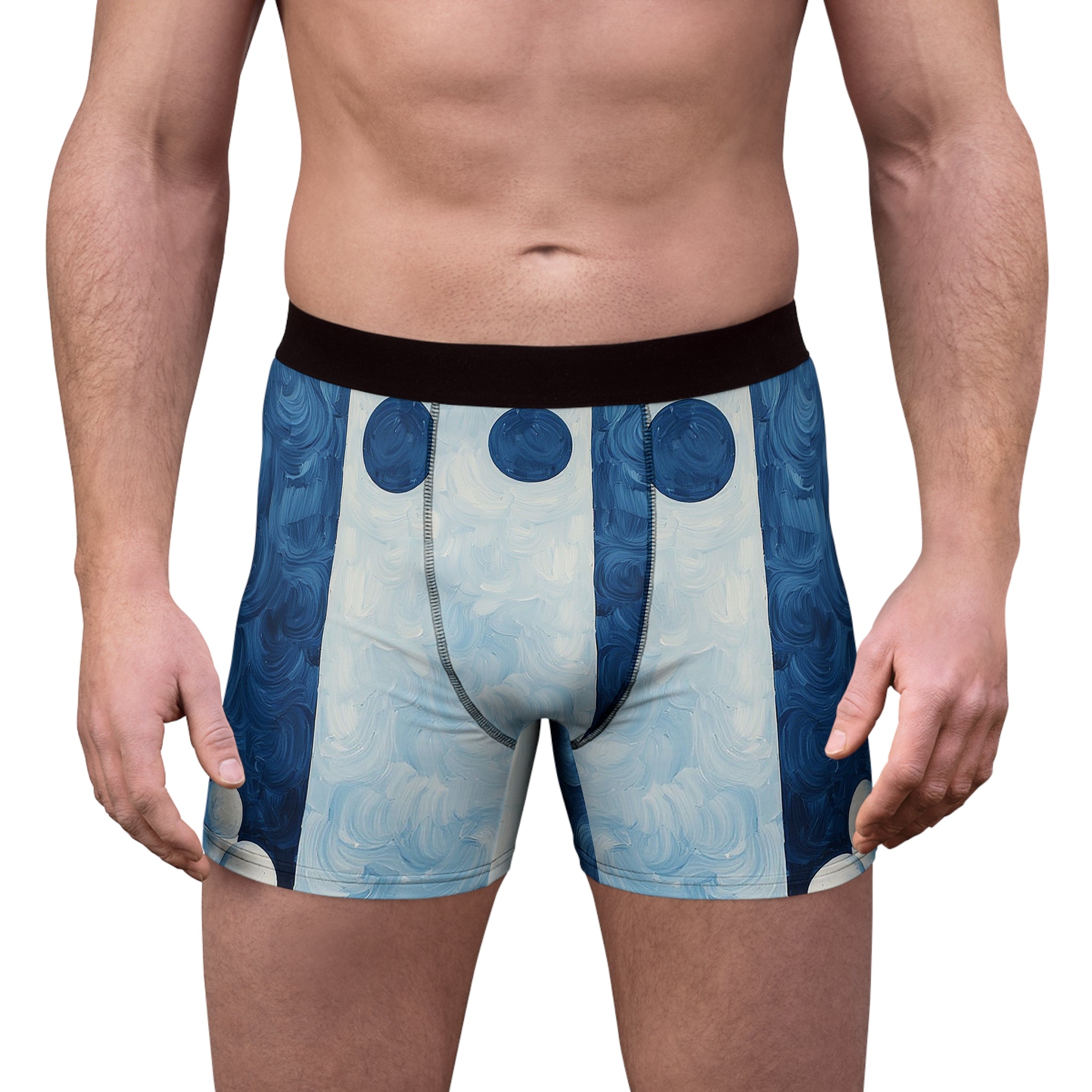 Midnight Columns Boxer Briefs – Abstract Blue Panel Design