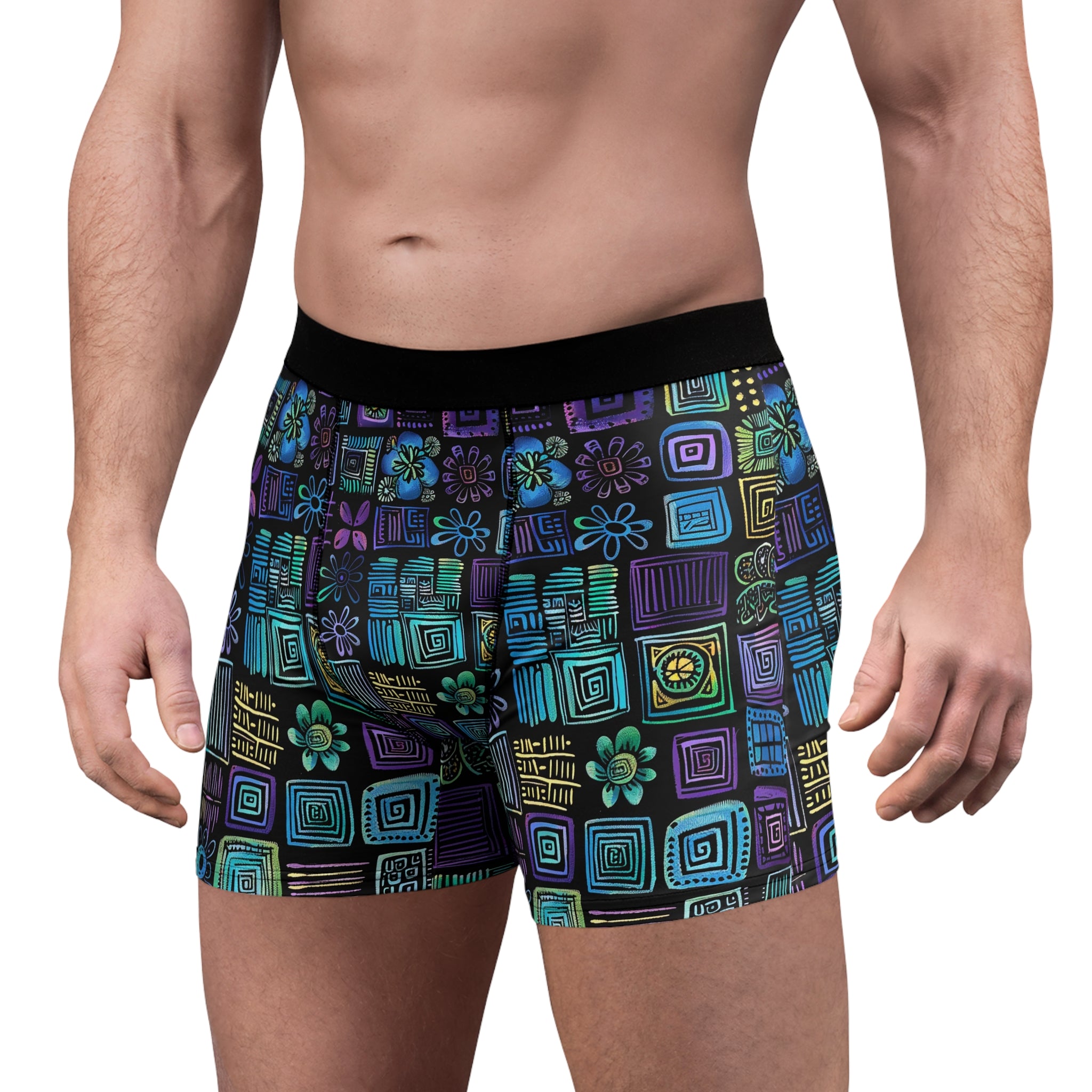 Neon Retro Pattern Boxer Briefs – Midnight Pop Edition