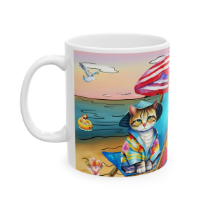 🐱🔥 The “I Love My Cat” Mug Series is HERE! 🔥🐱Kitty on Beach Ceramic Mug 11oz